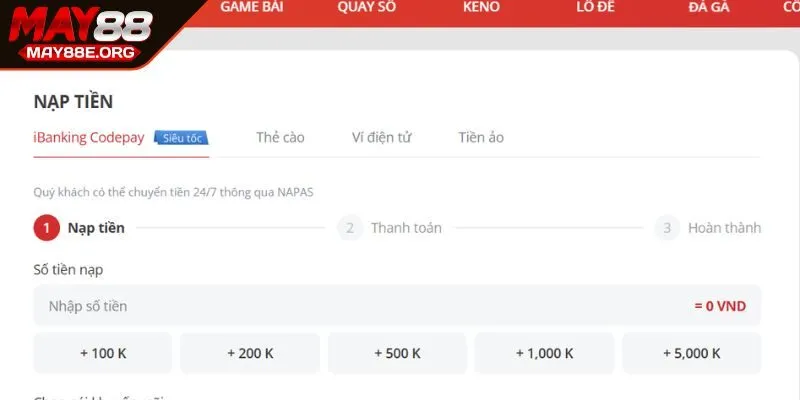 Những hình thức nạp tiền MAY88 đang được cung cấp