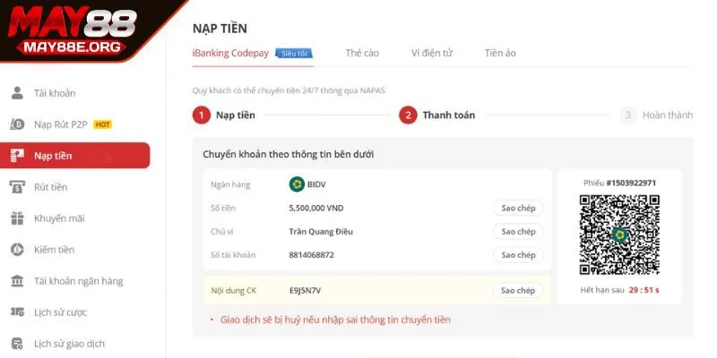 Lựa chọn phương thức phù hợp và điền thông tin giao dịch